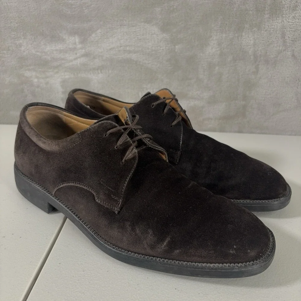 Salvatore Ferragamo Derby Shoes Mens 8.5 Brown Suede Leather Lace Up Italy